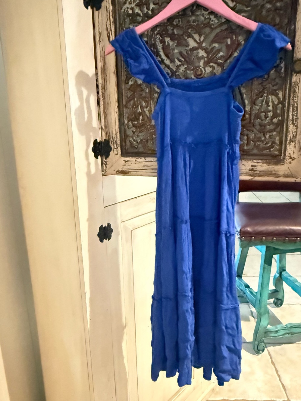 art class Royal Blue Smocked Maxi Dress , flowy
